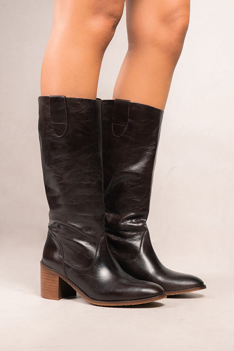Brown Terra leather hight boot - VALENTINA