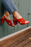 High heel red leather sandal - DIANE