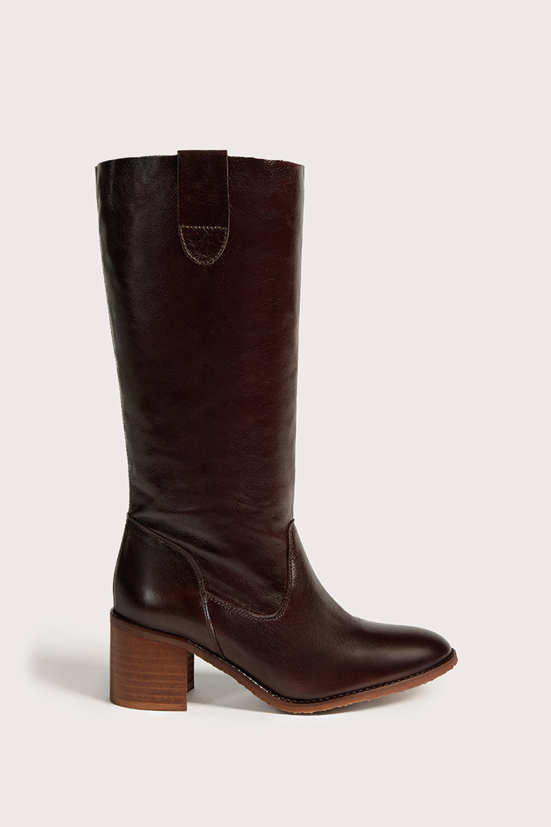 Brown Terra leather hight boot - VALENTINA