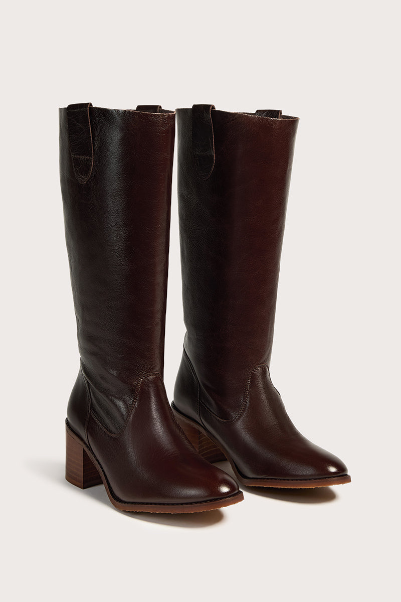 Brown Terra leather hight boot - VALENTINA