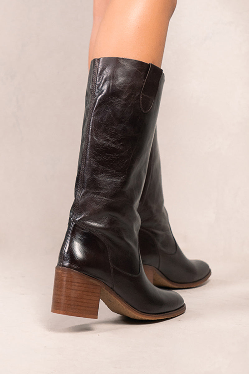 Brown Terra leather hight boot - VALENTINA