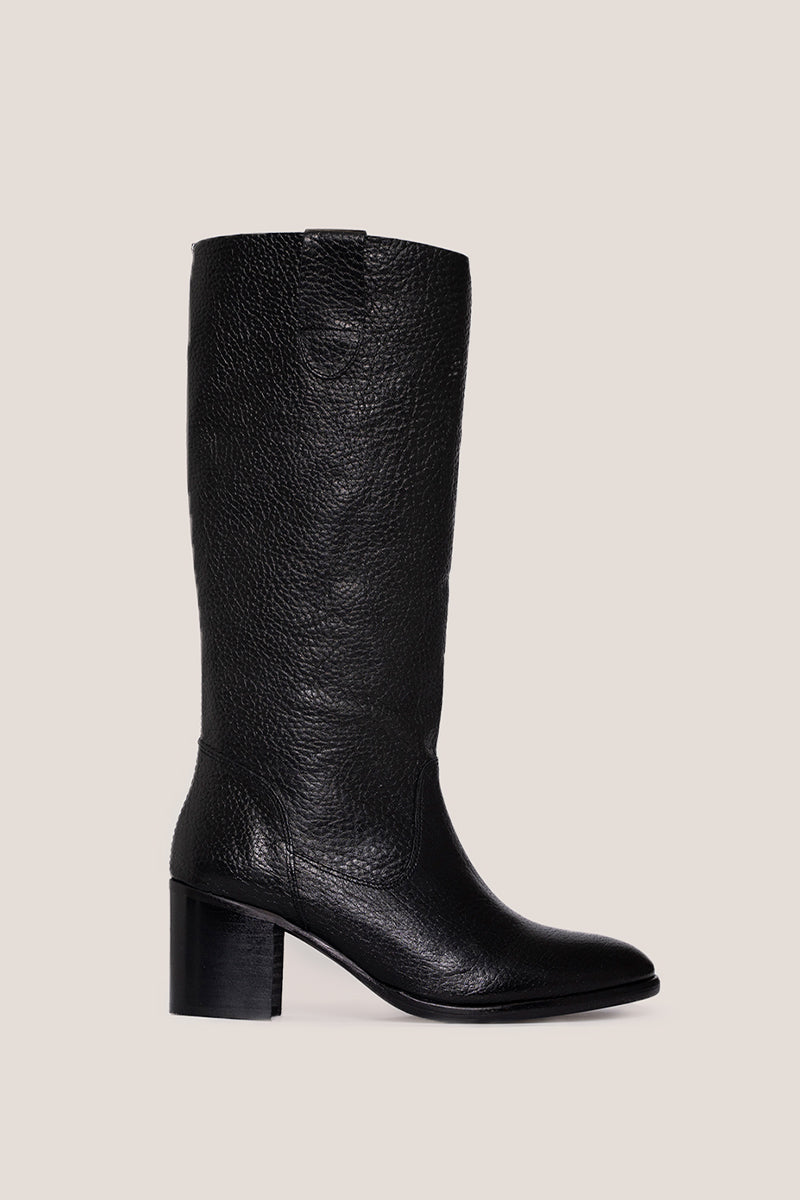 Black vintage leather hight boot - VALENTINA