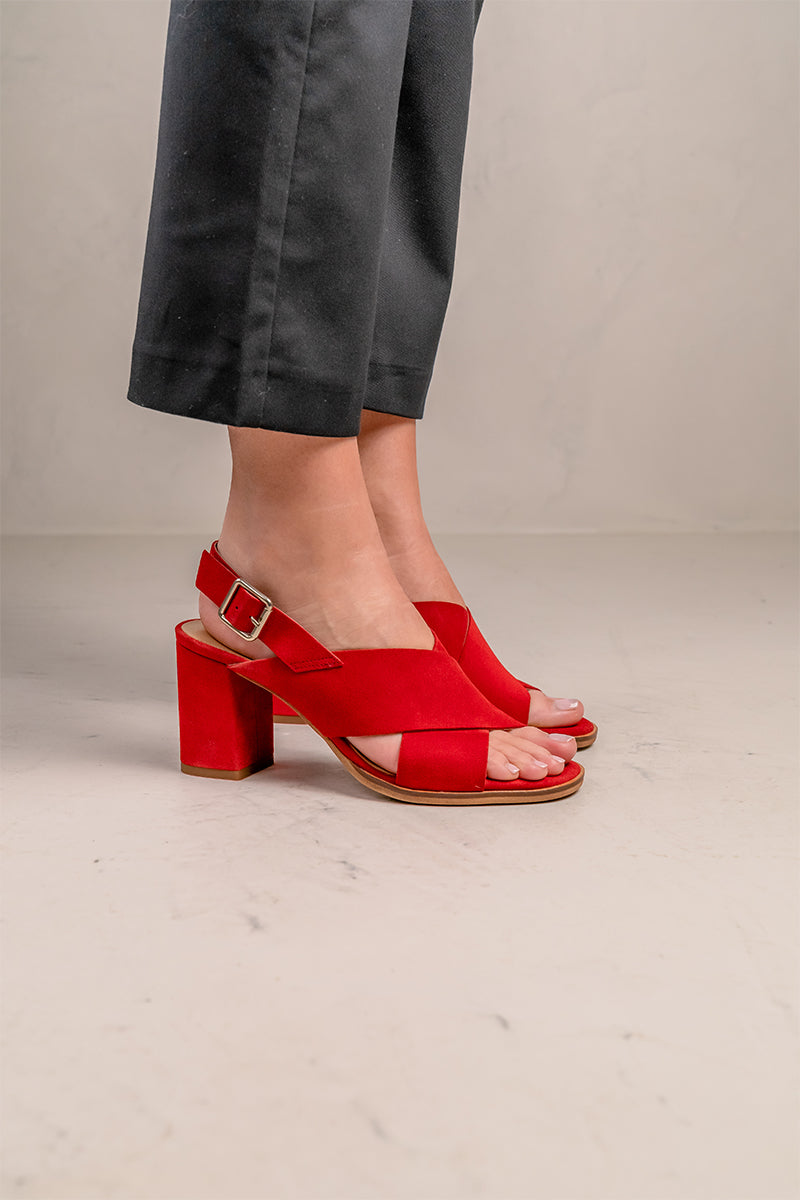 High heel red leather sandal - DIANE