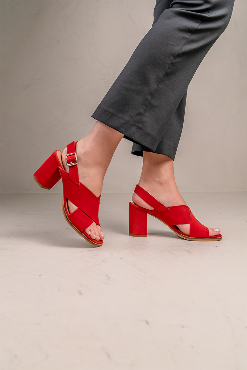 High heel red leather sandal - DIANE