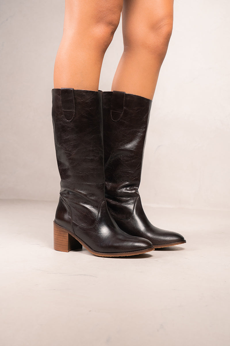 Brown Terra leather hight boot - VALENTINA