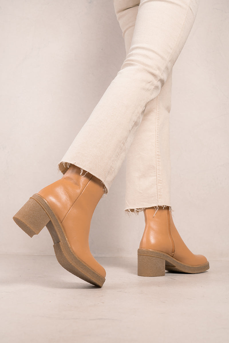 Honey leather high heel ankle boots - PARIS