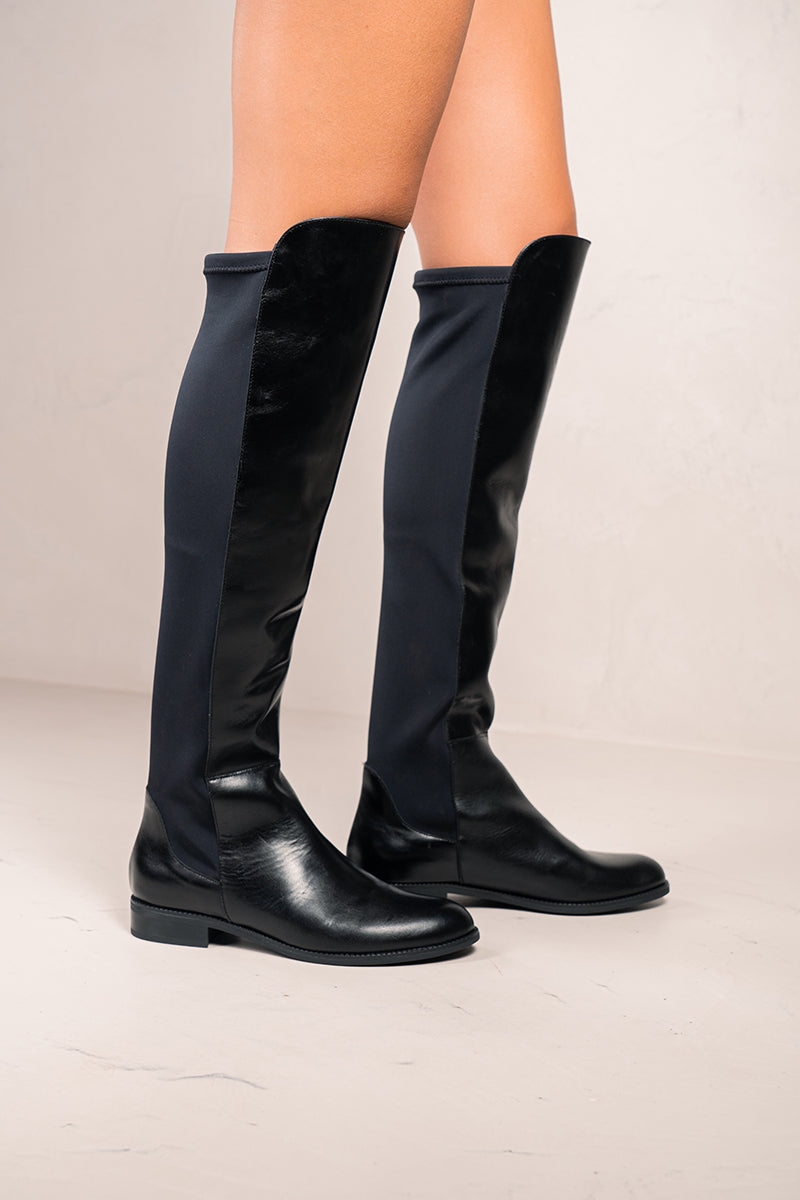 Black leather flat boot XL - JIMENA